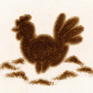 Kokoš u talogu od kafe u šolji