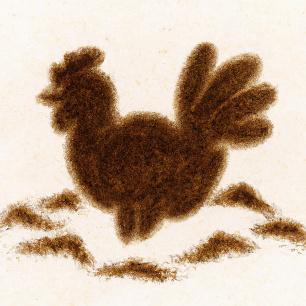 Kokoš u talogu od kafe u šolji