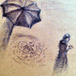 Kišobran u talogu od kafe u šolji